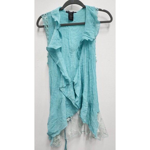 Simply Irresistible Jackets & Blazers - Simply Irresistible Womens Tie Front Ruffle Vest Sz 1X Turquoise Fairycore BOHO